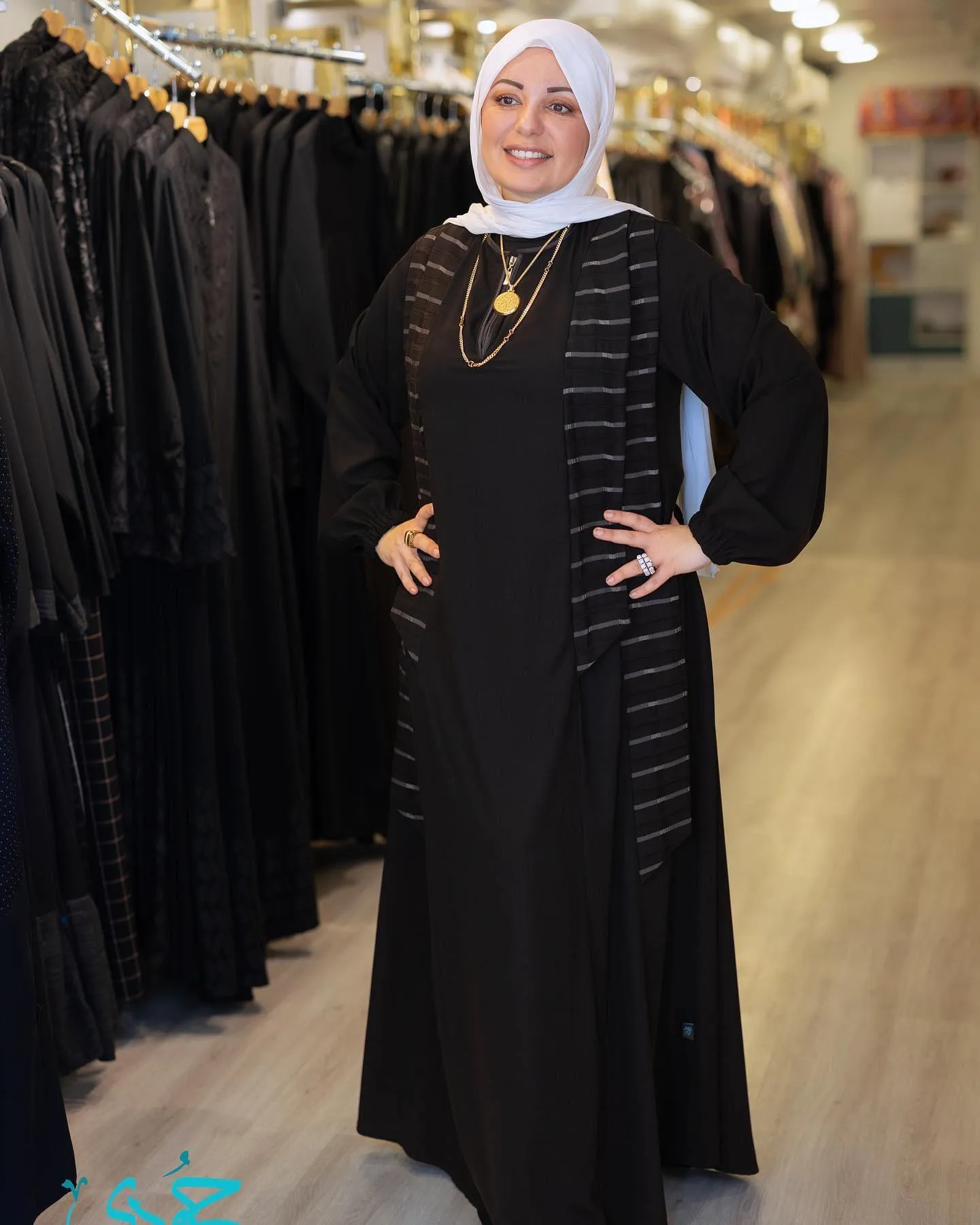 عباية-كاردي-مقلم-_عبايات_1099_3.webp Striped Cardigan Abaya - Image 1