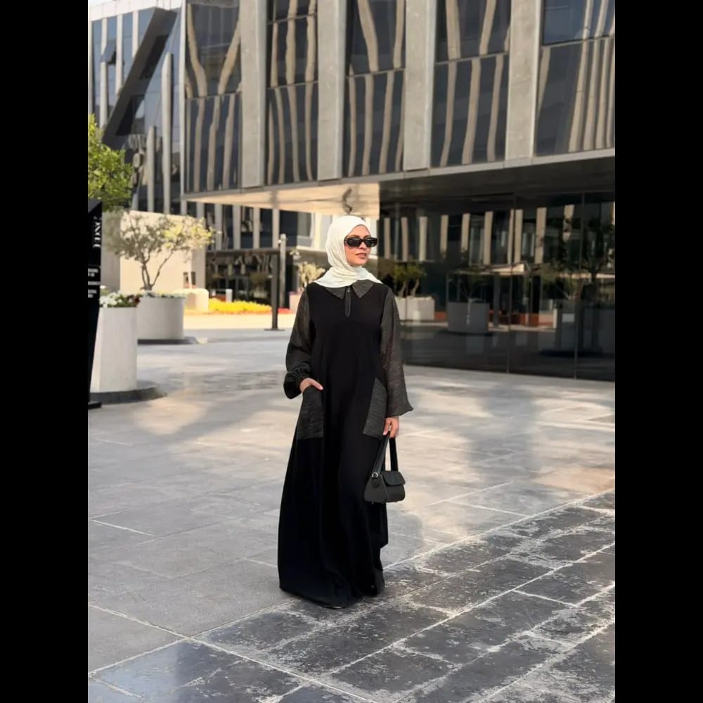 عباية-كم-كتان_عبايات_1017_3.jpeg Linen sleeve abaya - Image 1